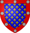 D'azur semé de fleurs de lys d'or à la bordure de gueules chargée de huits besans d'argent